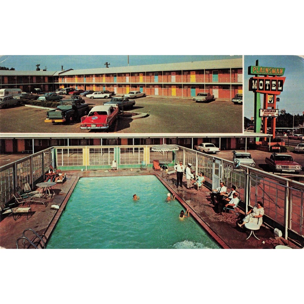 Plainsman Motel Amarillo Texas TX Route 66 Heated Pool Cars Chrome Postcard